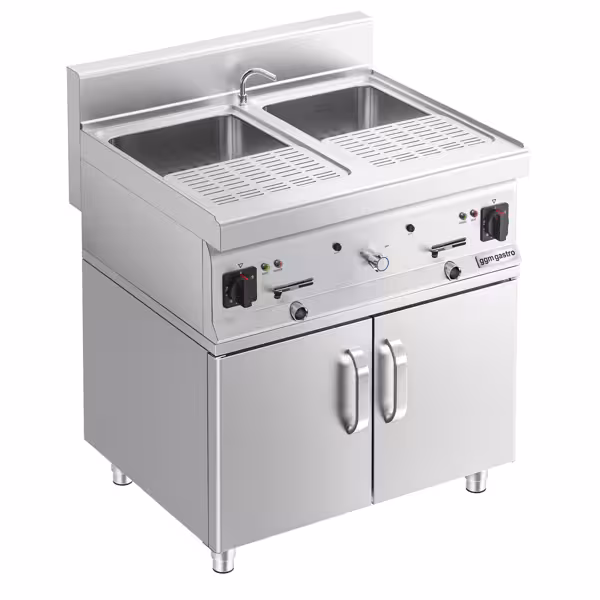 Elektromos ipari tésztafőző álló - 2x 26 liter - 12 kW - alsó szekrénnyel, 2 ajtóval