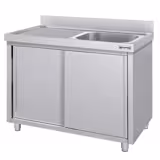 Dřezová skříňka ECO - nerezová ocel - 1400x700 mm - posuvné dveře - s odkapávací plochou vlevo - s 1 dřezem vpravo