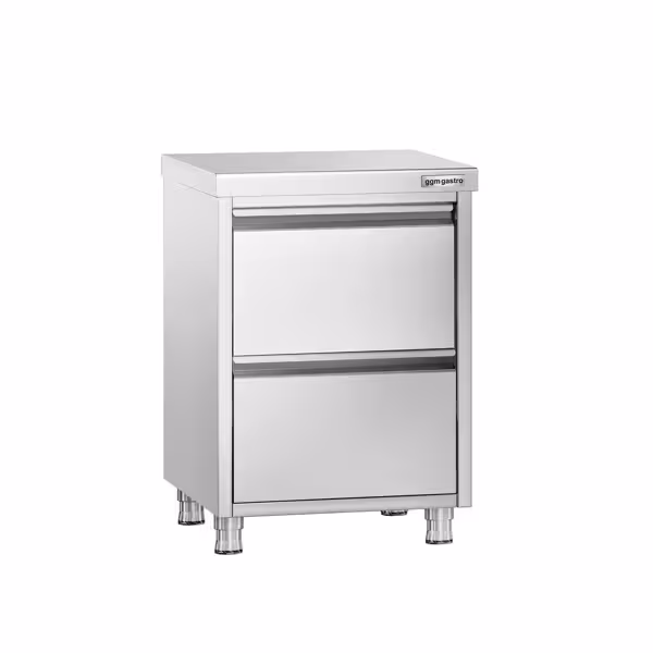 Rozsdamentes acél fiókos munkaszekrény PREMIUM - 2 fiókos - 500x600 mm