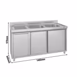 Meuble évier ECO - 1400 x 600 mm - avec poubelle & 2 bacs à droite