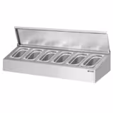 Portaspezie da banco PREMIUM PLUS in acciaio inox da banco - per 6 bacinelle GN 1/4 - con coperchi - con bacinelle incluse