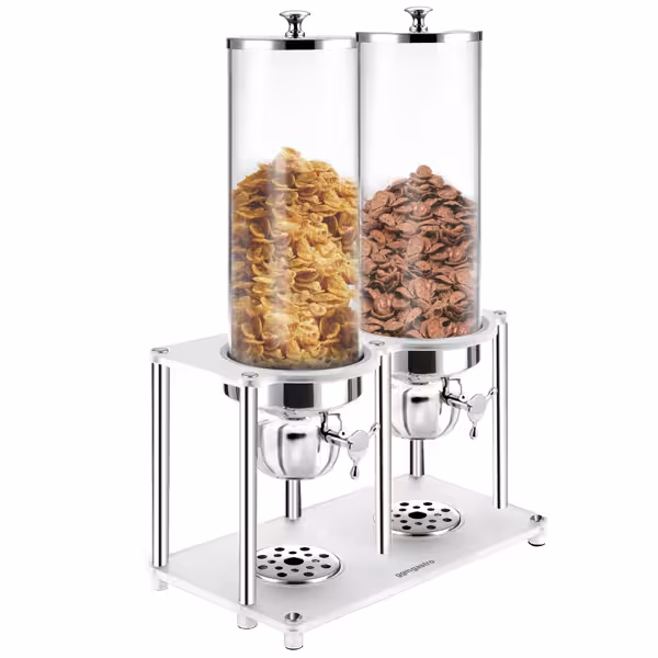 Distributeur de céréales – 2 récipients en plastique – 2 × 3,7 litres – Argent