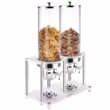 Dispenser per cereali - doppio - dosatore a manopola - 2 contenitori in policarbonato - 2x 3,7 litri - supporto in acciaio inox