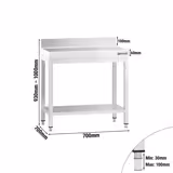 Mesa de trabalho aço inox PREMIUM - 700x700mm - com base e rebordo posterior