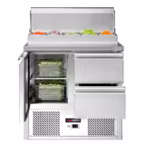 Saladette Kompakt ECO - 900x700 mm - inbyggd kylränna - 1 dörr & 2 lådor - för 5x GN 1/6