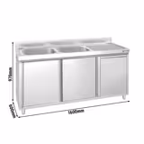 Spülschrank PREMIUM - 1600x600mm - mit Abfallbehälter & 2 Becken links
