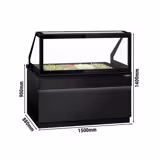 Saladette TORONTO - 1500mm - zwart front - 2 deuren - met rechte glazen opzetvitrine voor 4x GN 1/1 - granieten werkblad
