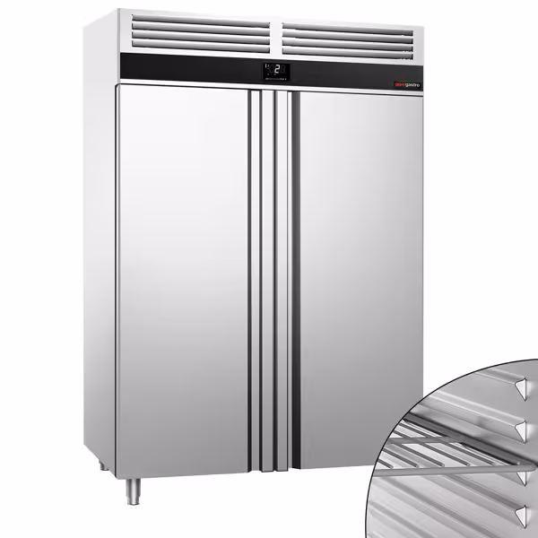 ثلاجة عمودية ستانلس ستيل PREMIUM - GN 2/1 - 1400 L - حتى +8…-2 °C - مع بابان - توفير للطاقة، تبريد هوائي، أبواب ذاتية الإغلاق