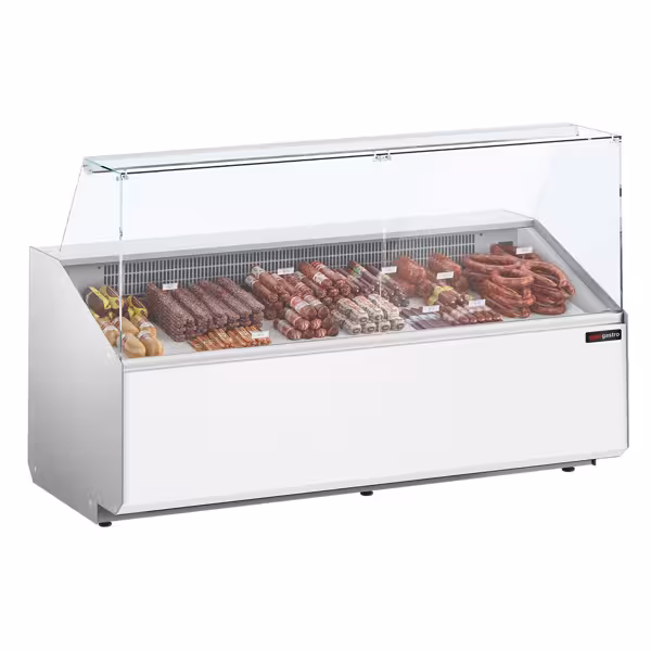 Banco gastronomia professionale serve-over - 2506x979mm - 512 L - Vetro dritto - Colore Grigio scuro - Pannello frontale Bianco RAL 9016
