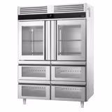 Armoire réfrigérée positive en acier inoxydable PREMIUM - GN 2/1 - 1400 L - avec 2 portes vitrées & 6 glissières & 6 grilles GN 2/1