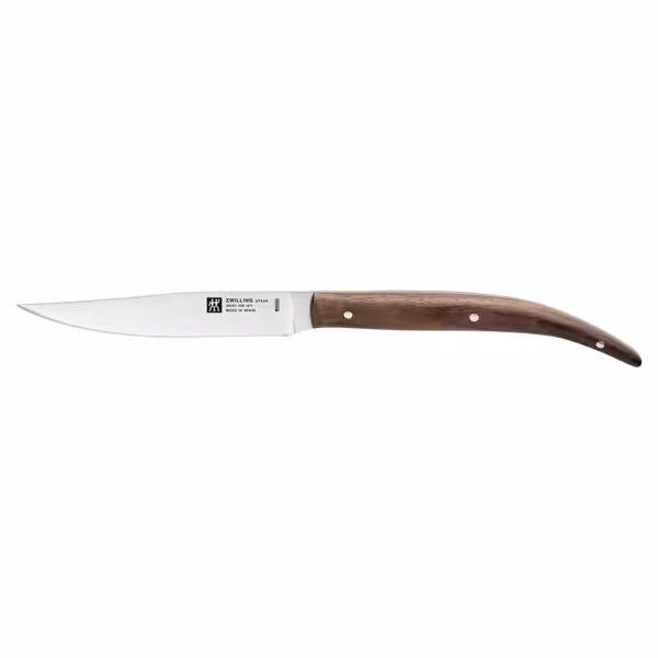 (4 pieces) ZWILLING | Steak Knife Set – Serrated Edge - Brown Oak Wood Handle - Stainless Steel