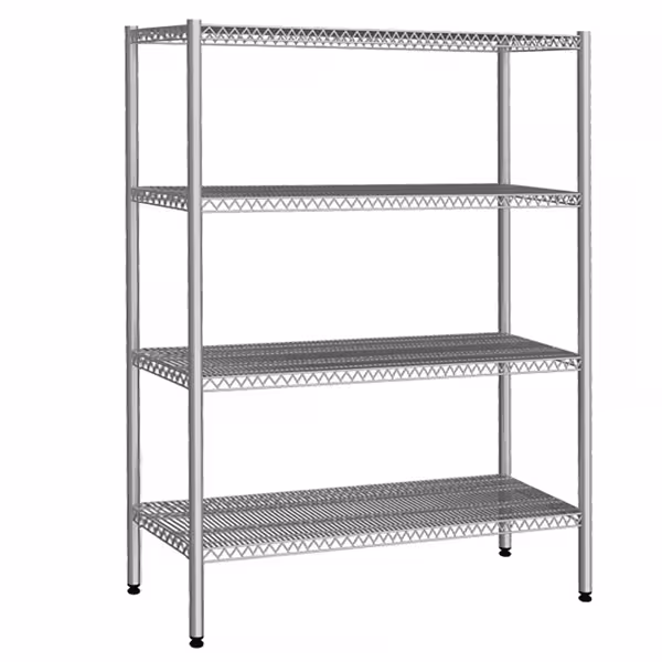 RVS stelling - 1380x500mm - Diepte: 500mm - met 4 legborden - Draagvermogen per schap: 60kg