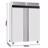 Upright Fridge Stainless steel ECO - GN 2/1 - 1400L - with 2 doors & Rails & support grids - On castors