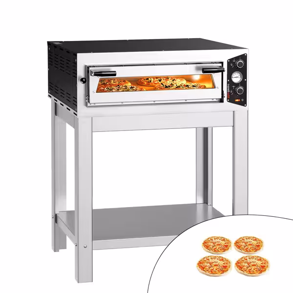 Elektrische pizzaoven (chamotte bakvloer) - 917x884x1394mm - 1 kamer - 1x4 pizza’s Ø30cm - tot 450°C - Handmatig - incl. onderstel