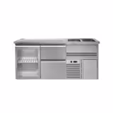 Bira tezgahı PREMIUM PLUS - 1950x700mm - 2 Lavabo Sağ & 1 Cam Kapı & 2 Çekmece