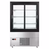 Vitrine à pâtisserie réfrigérée - 508L - 900mm - Double vitrage - avec 4 étagères en verre - portes coulissantes vitrées arrière - Noir