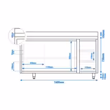 Dulap de lucru inox PREMIUM - 1600x700mm - cu 3 sertare pe dreapta şi cant