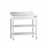 Edelstahl Arbeitstisch PREMIUM - 700x700mm - mit Grundboden, Aufkantung & Zwischenboden
