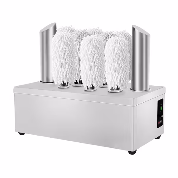 Mașină de lustruit pahare PROFESIONALĂ - 2,62 kW - cu suflantă de aer cald și 8 perii rotative