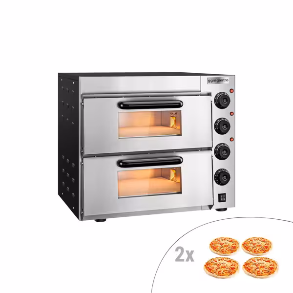 Mini pizza-oven (chamotte bakvloer) - 585x550x430mm - 2 kamers - 2x4 pizza’s Ø20cm - tot 350°C - Handmatig