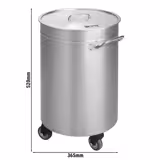 Balde do lixo - com tampa - 50L - Ø365x630mm - com rodas - com base de apoio - Aço inoxidável