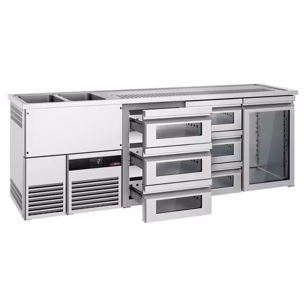 Bira tezgahı PREMIUM - 2500x700mm - 1 Cam Kapı & 6 Cam Çekmece
