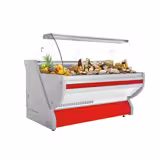 Banco gastronomia professionale / Banco Macelleria - 2025x1150mm - Statica - 400 L - Vetro curvo - Colore Rosso - piano di lavoro in granito