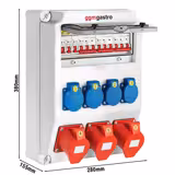 Fördelningsskåp - 4x Schuko 230 V, 2x CEE 16 A 400 V (5-pol) & 1x CEE 32 A 400 V (5-pol) uttag