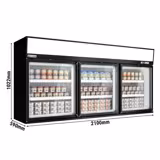 Vitrină congelatoare de perete pentru supermarket – 2100 mm – 346 litri – cu 3 uși și 2 rafturi – Negru