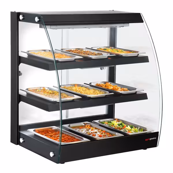 Warmhaltevitrine - 650mm - 1,16 kW - mit 3 Ablagen - Schwarz