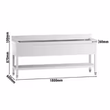  Tencere Yıkama Tezgahı Premium -1800x600mm - Alt raflı & 1 evyeli
