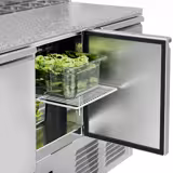 Saladette ECO - 1368mm - 2 porte & 2 cassetti - con sovrastruttura in acciaio inox per 8x GN 1/6 - piano di lavoro in granito