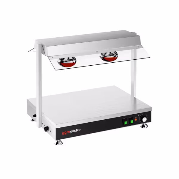 Commercial Hot Plate Stainless Steel - 700mm - 1x GN GN 1/1 - 1 kW - with 2 Infrared Heat Lamps - with Toughened Glass Sneeze Screen