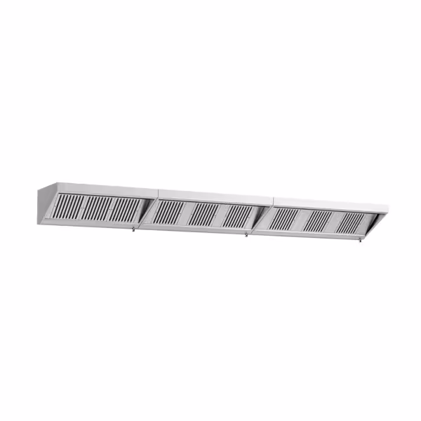 Wandafzuigkap RVS - 700mm diep - 5200mm - zonder motor - met 9 labyrintfilters en verlichting