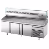 Table réfrigérée à pizza Premium PLUS - 2305 x 800 mm - avec 3 portes & 1 tiroir - incl. vitrine réfrigérée de présentation - 10x GN 1/3