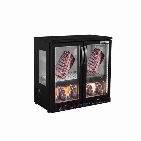 Professionele vleesrijpingskast - 920x550mm - met 2 glazen deuren - Zwart - 270 liter