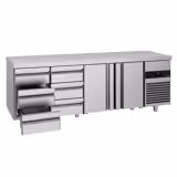 Kylbänk PREMIUM - 2330x700 mm - 632 l - Fläktkyla - GN 1/1 - med 2 dörrar - med 6 lådor