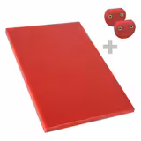Tagliere professionale in polietilene (HDPE) - 600x400mm - Spessore: 20mm - Conforme HACCP - Rosso - dotato di 2 fermi - viti inox incluse