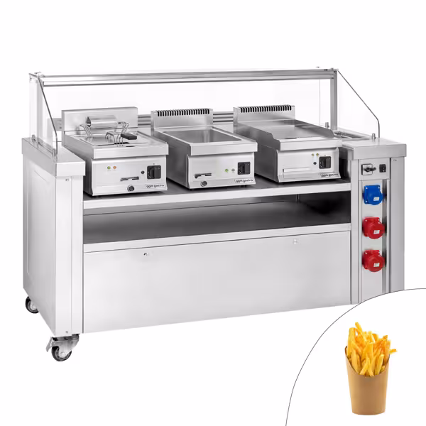 Mobiel kookstation - 1600x850mm - hoogte: 1170mm - incl. friteuse, bakplaat & bain-marie