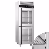 Koelkast RVS PREMIUM - GN 1/1 - GN 2/1 - 700mm - 700liter - tot +8°C - met 2 glasdeuren - geforceerde koeling, LED‑verlichting & automatische ontdooiing