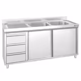 Spülschrank PREMIUM - 1600x600mm - mit 3 Schubladen & 2 Becken rechts