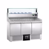 Pizza Hazırlık Buzdolabı PREMIUM - 1400x700mm - 3 Kapı - dahili soğutmalı üst vitrin LED - 6x GN 1/4