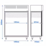 Koelkast RVS PREMIUM - GN 1/1 - GN 2/1 - 1400mm - 1400liter - tot -2°C tot +8°C - met 4 glasdeuren - geforceerde koeling, LED‑verlichting & legroosters