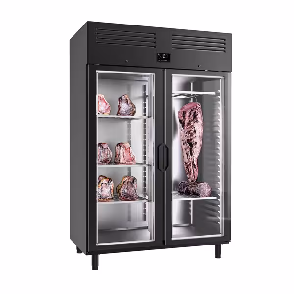 Professionele vleesrijpingskast - 1385x868mm - met 2 glazen deuren - Zwart - 1240 liter