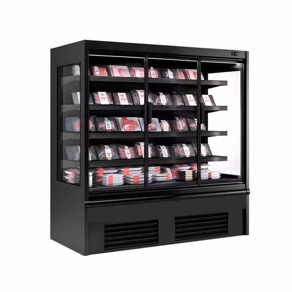 Murale Refrigerato Professionale - 1955mm - 852l - +2°/+4°C - con 1 porte a battente in vetrocamera & 4 ripiani - Nero