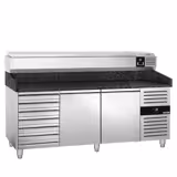 Table réfrigérée à pizza PREMIUM - 2000x800 mm - avec 2 portes & 7 tiroirs - incl. vitrine réfrigérée - 10x GN 1/4