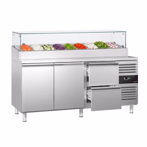 Saladette PREMIUM - 1795x700mm - 2-deurs & 2 lades - voor 9x GN 1/3