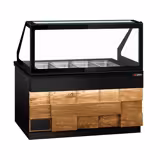 Saladette réfrigérée - 1500mm - façade décor bois naturel - 2 portes - avec vitrine de comptoir pour 4x GN 1/1 & 1 étagère - plan de travail en granit noir