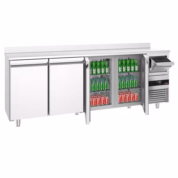 Barkoelkast PREMIUM - 2690x600mm - met 4 deuren, spatrand & uitklopper voor koffie