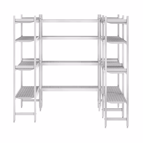 Aluminium/kunststof stelling - U-opstelling - 1865x1865mm - Diepte: 360mm - Draagvermogen totaal: 600kg
